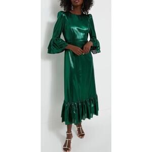 NEW Tuckernuck Dress Emerald Green Lillith Lurex Crinkle Midi Dress Size Small